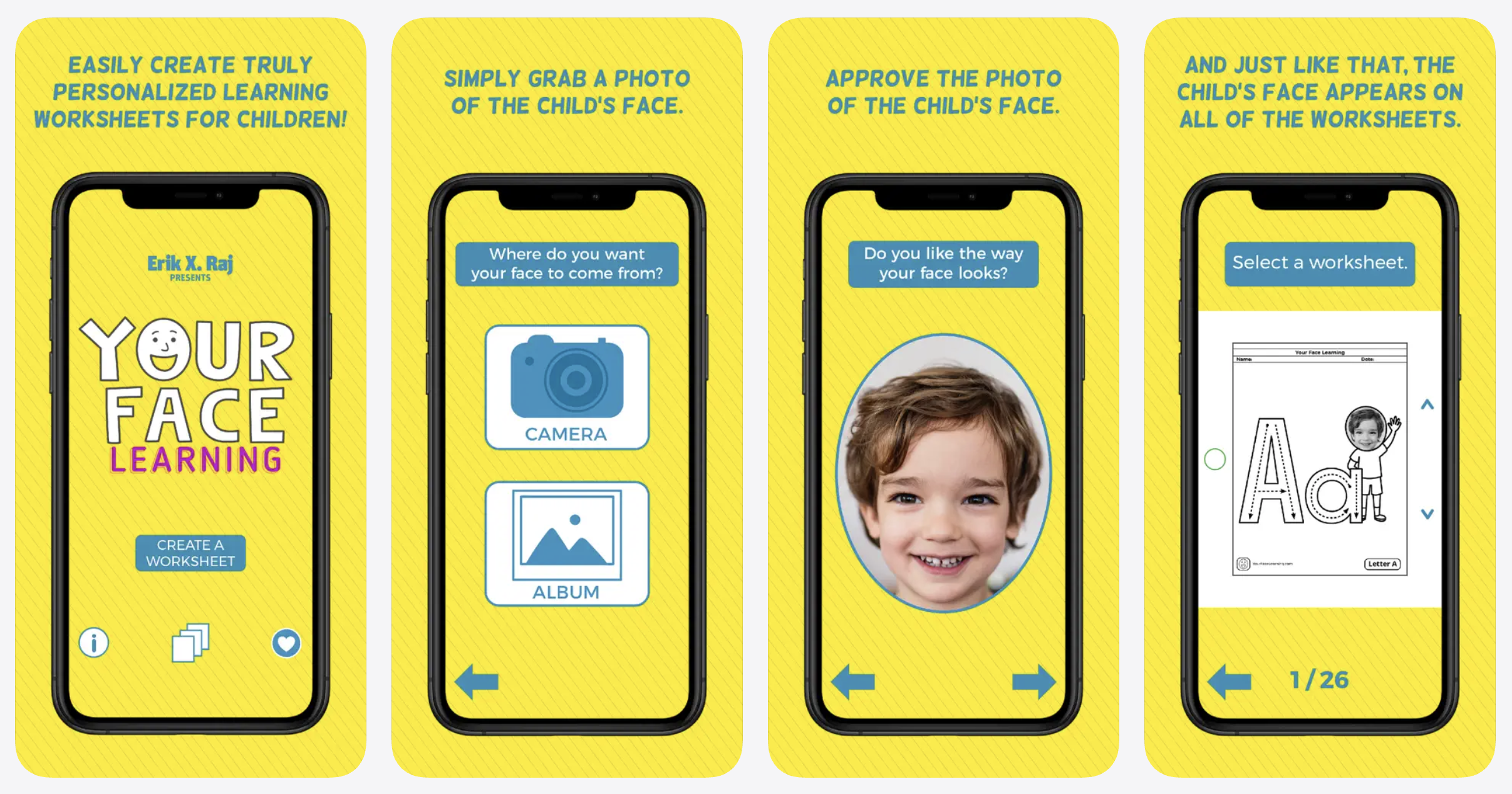 This app allows users to personalize learning worksheets by adding their faces to them!